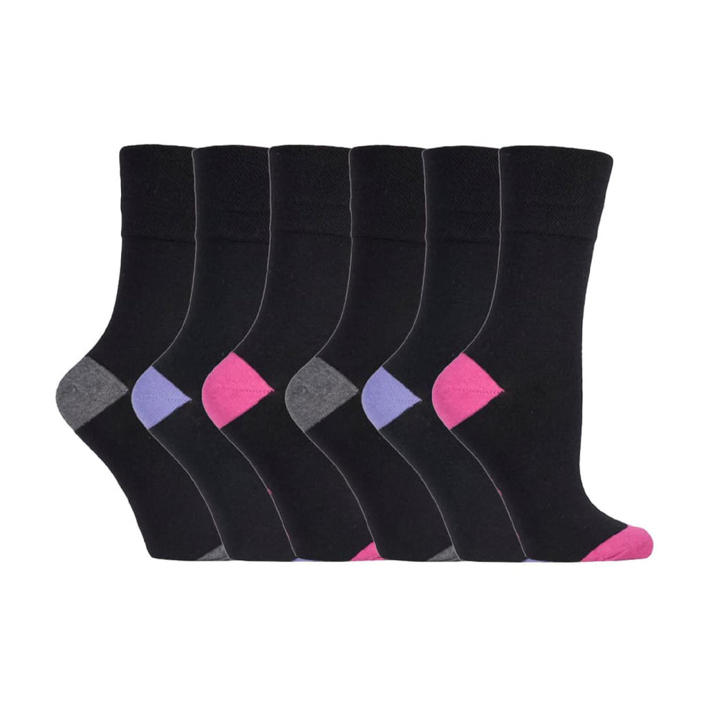 6 Pack Ladies Non Elastic Contrast Heel & Toe Cotton Socks