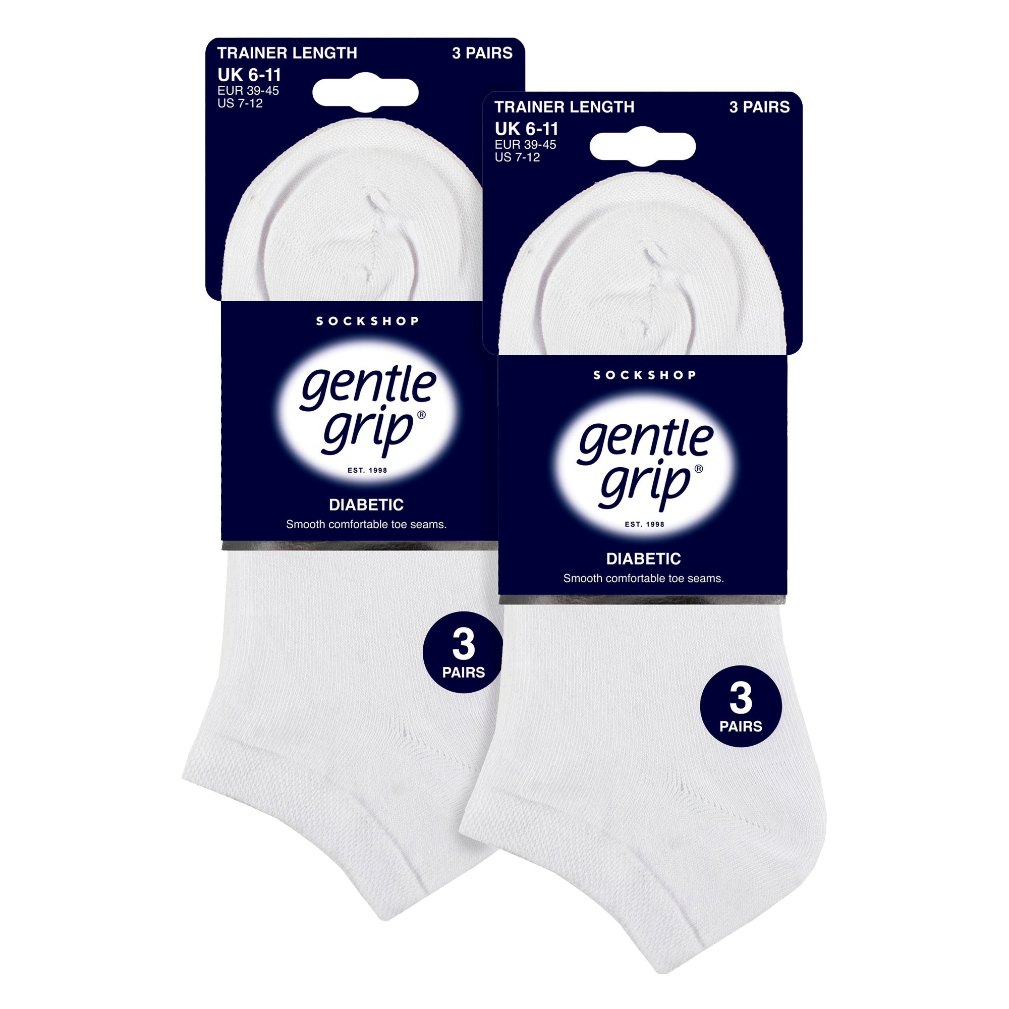6 Pack Mens Diabetic Trainer Socks | Loose Top Wide Ankle Socks