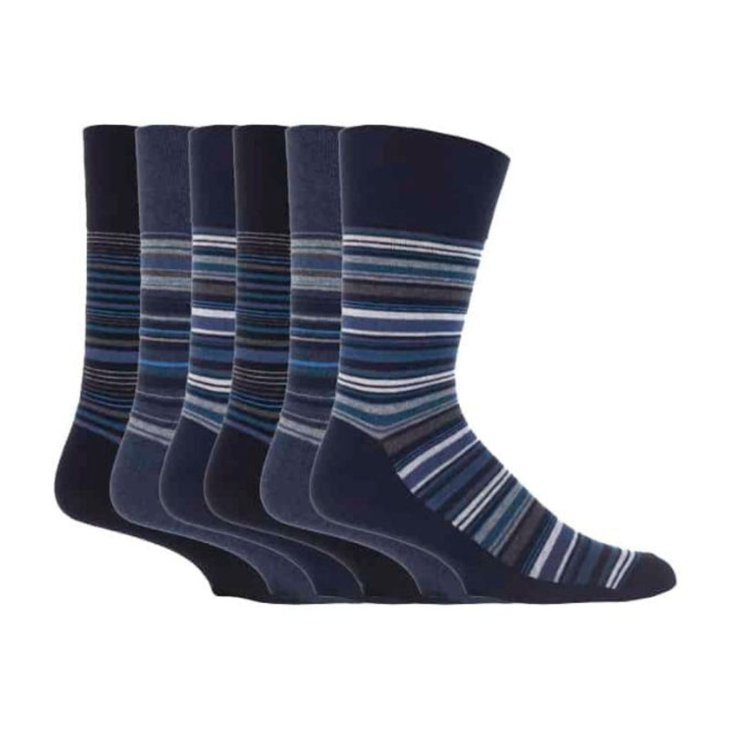 6 Pack Mens Non Elastic Stripe Patterned Cotton Socks