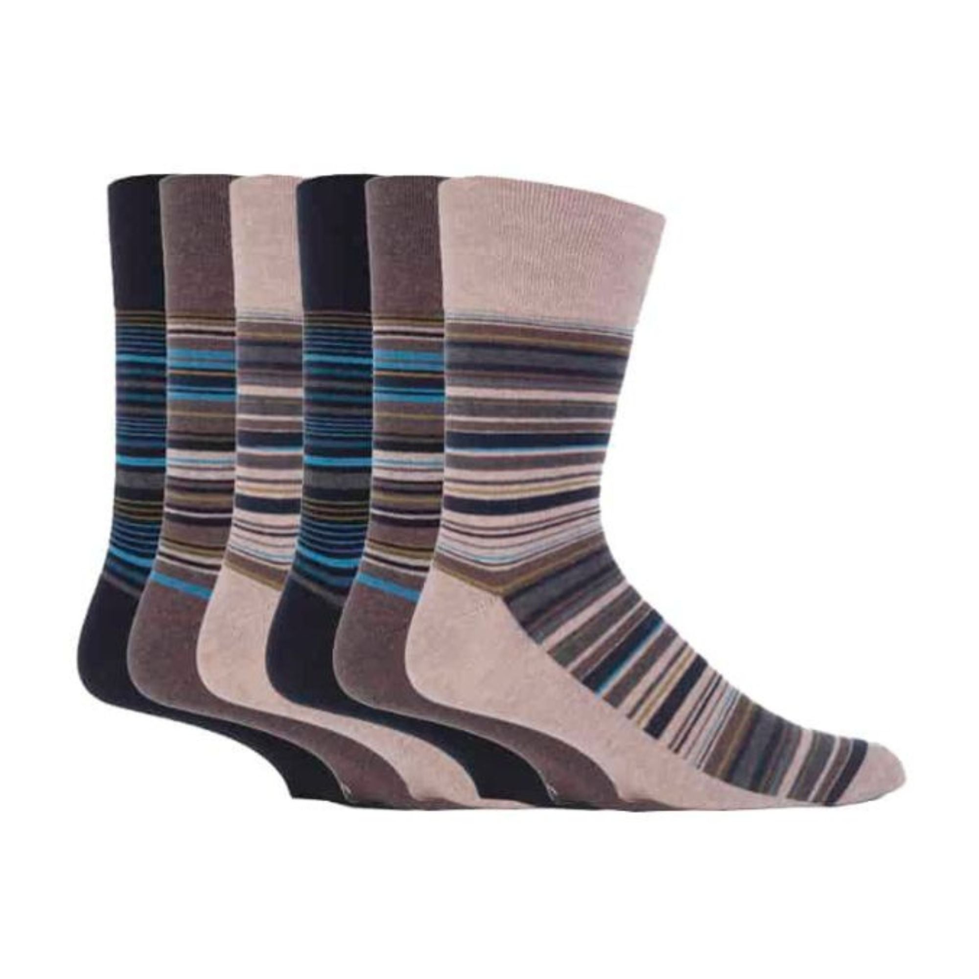 6 Pack Mens Non Elastic Stripe Patterned Cotton Socks