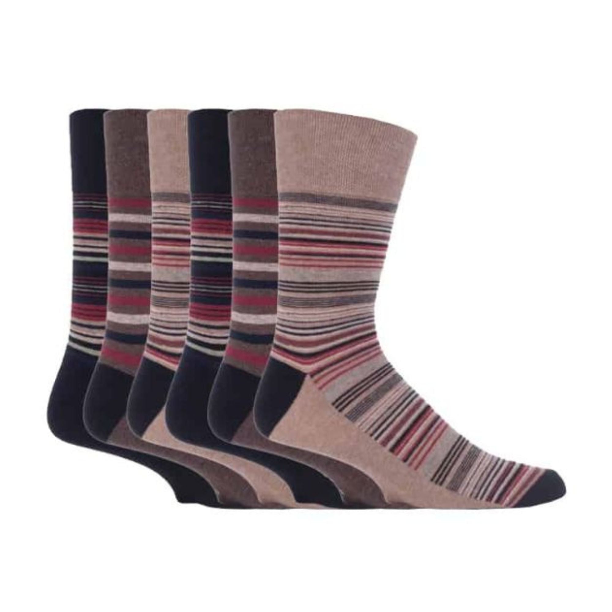 6 Pack Mens Non Elastic Stripe Patterned Cotton Socks