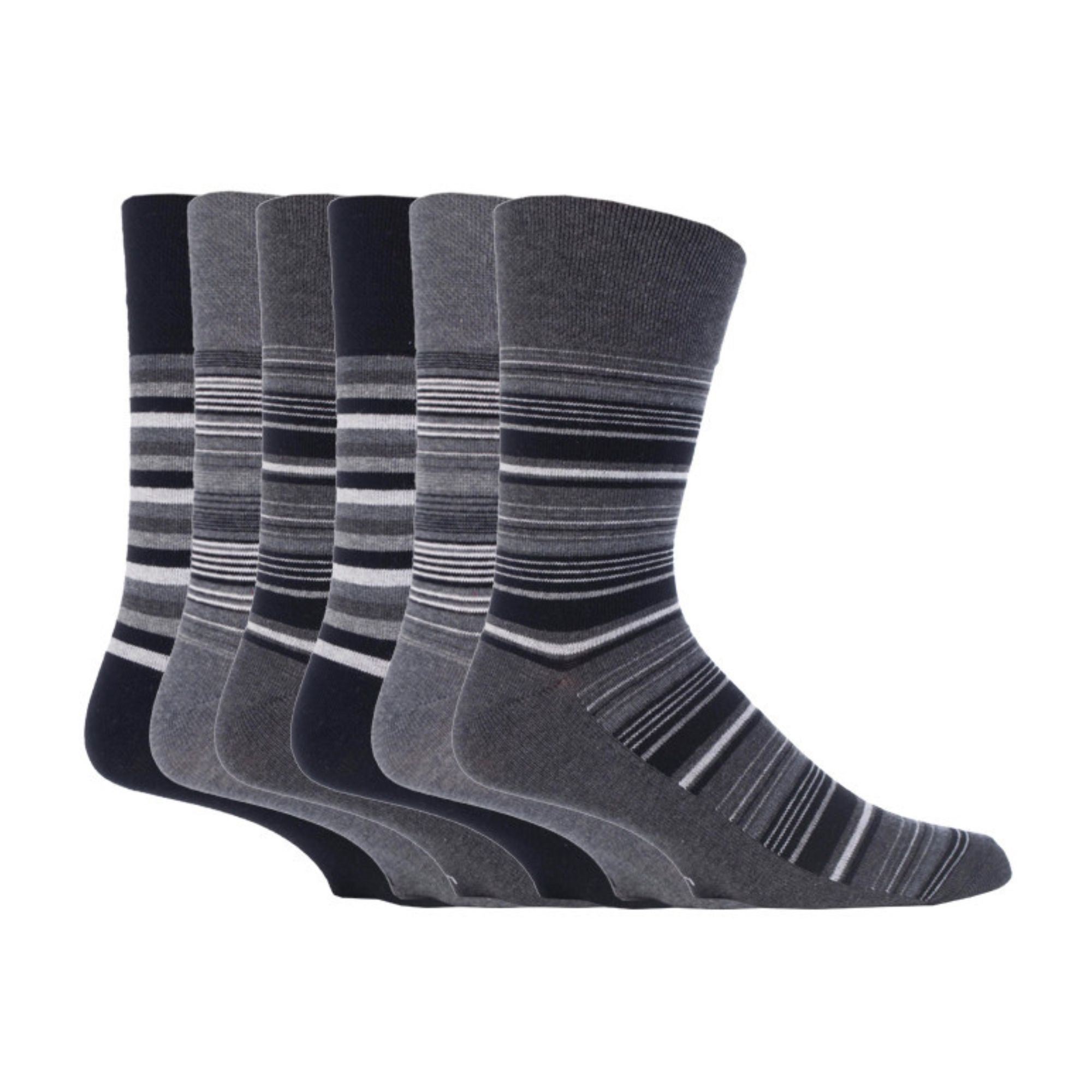 6 Pack Mens Non Elastic Stripe Patterned Cotton Socks