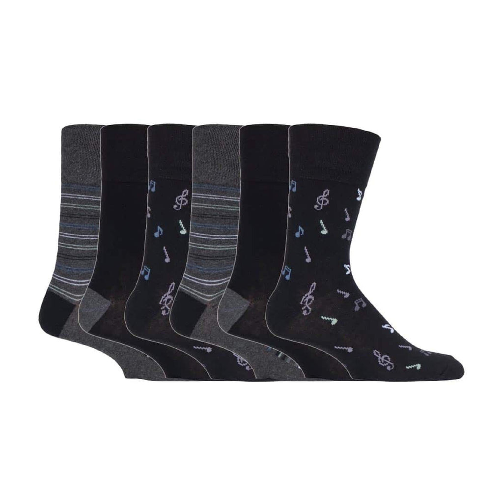 6 Pack Mens Non Elastic Loose Top Patterned Socks