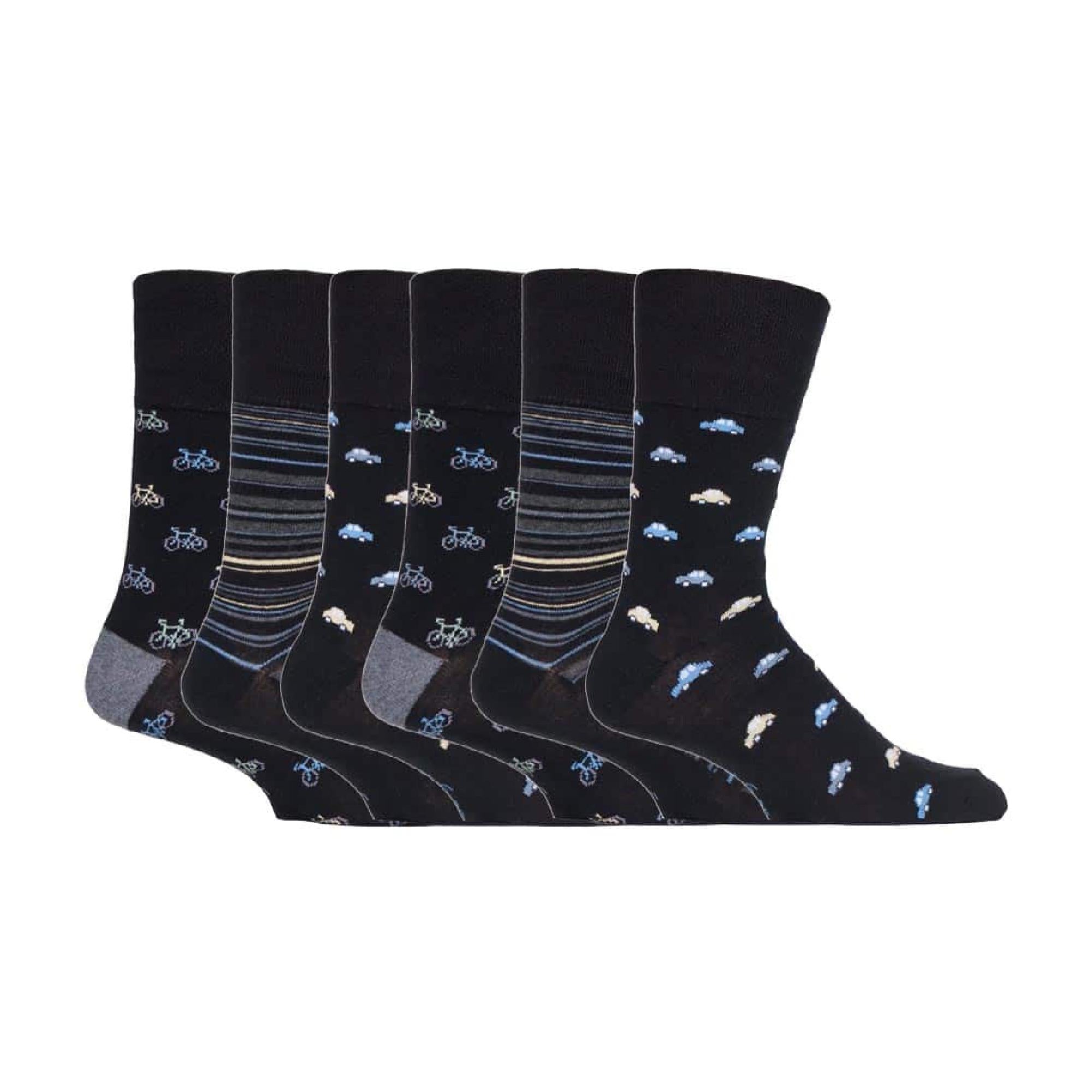 6 Pack Mens Non Elastic Loose Top Patterned Socks