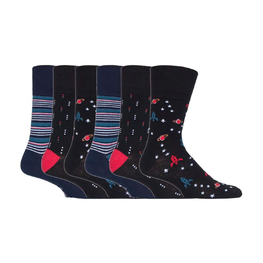 6 Pack Mens Non Elastic Loose Top Patterned Socks