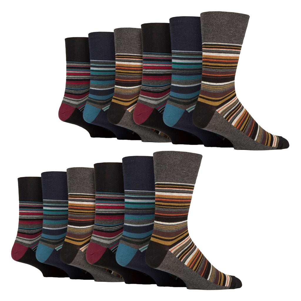 12 Pairs Mens Cotton Socks | Patterned Soft Non-Binding Everyday Socks