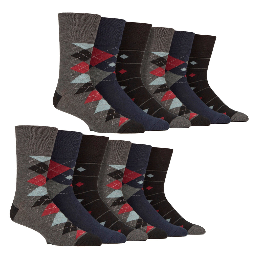 12 Pairs Mens Cotton Socks | Patterned Soft Non-Binding Everyday Socks