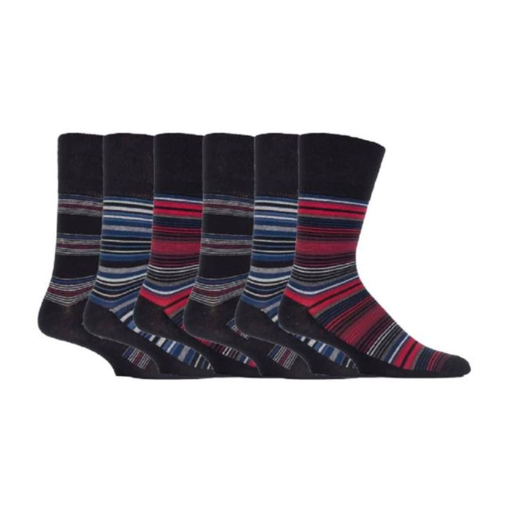 6 Pack Mens Non Elastic Stripe Patterned Cotton Socks