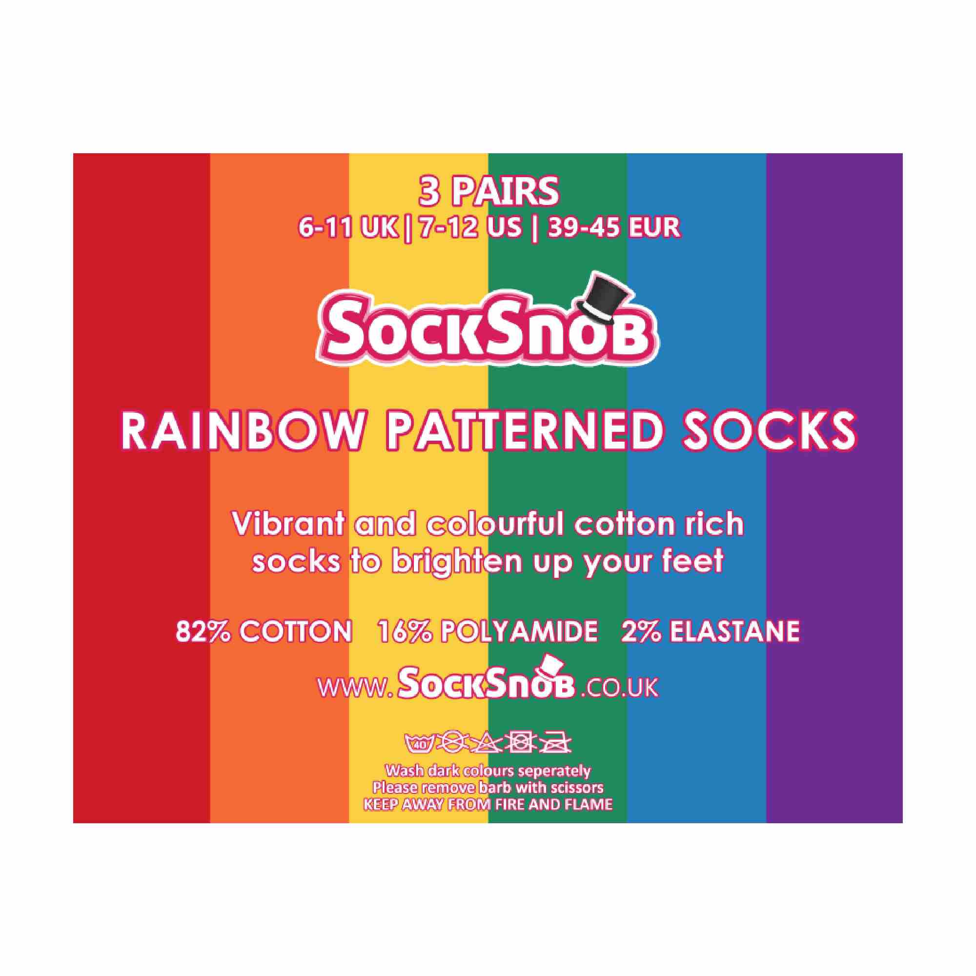 3 Pack Mens & Ladies Bright Patterned Striped Cotton Rainbow Socks