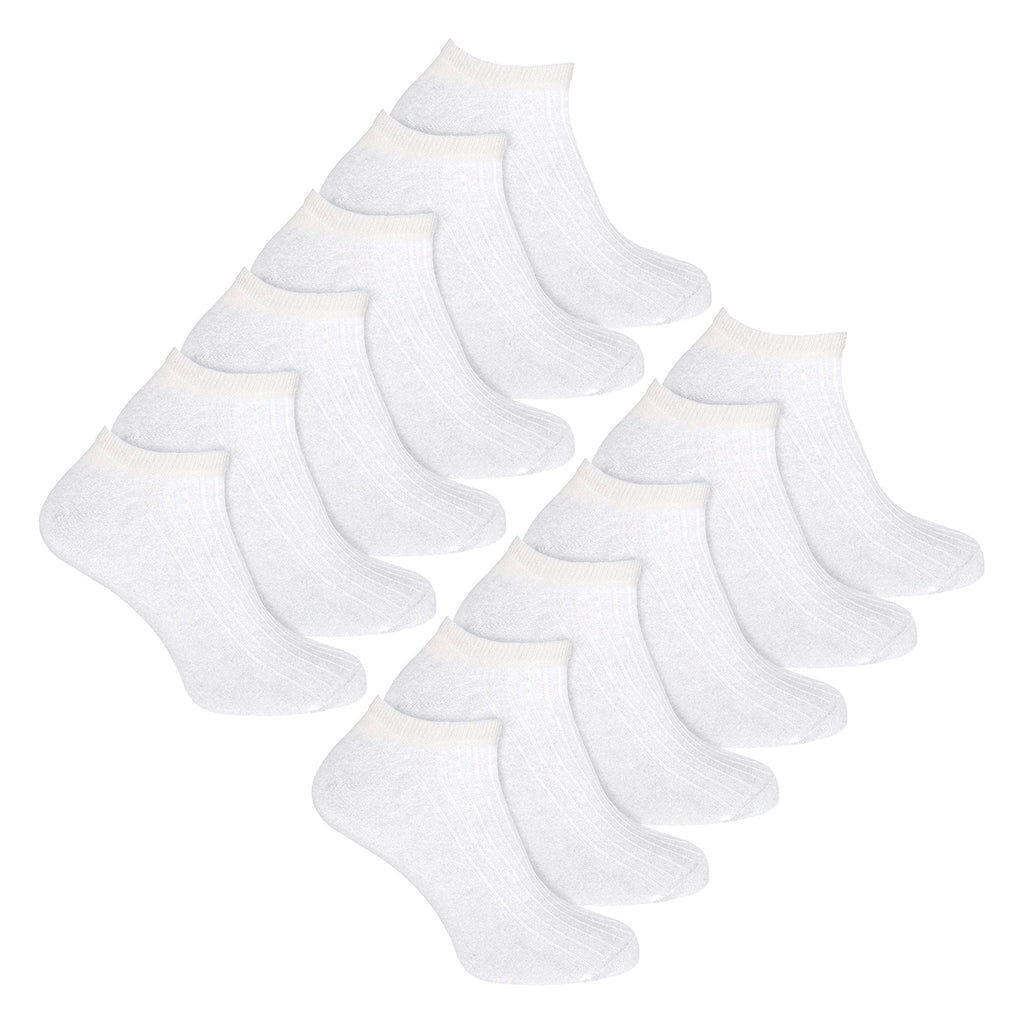 12 Pack Womens 100% Cotton Trainer Socks