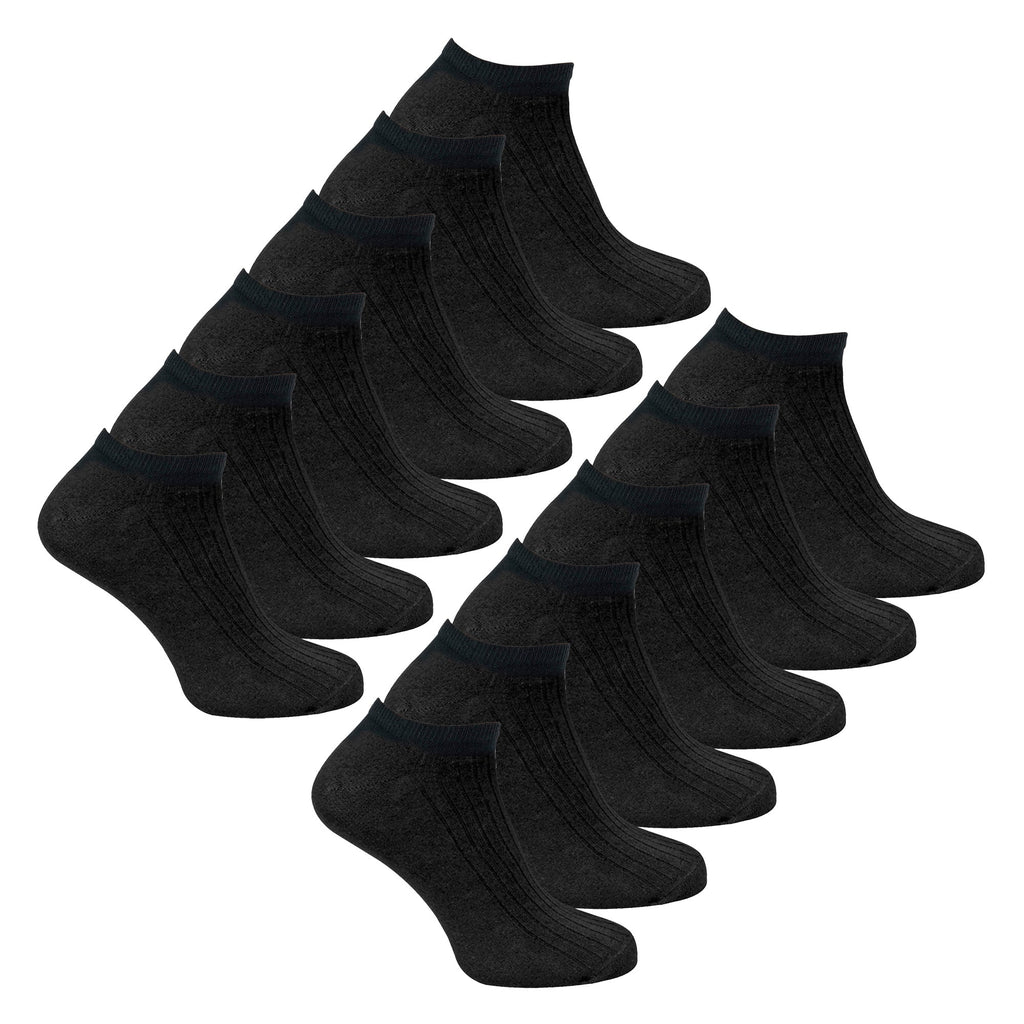 12 Pack Kids 100% Cotton Trainer Socks