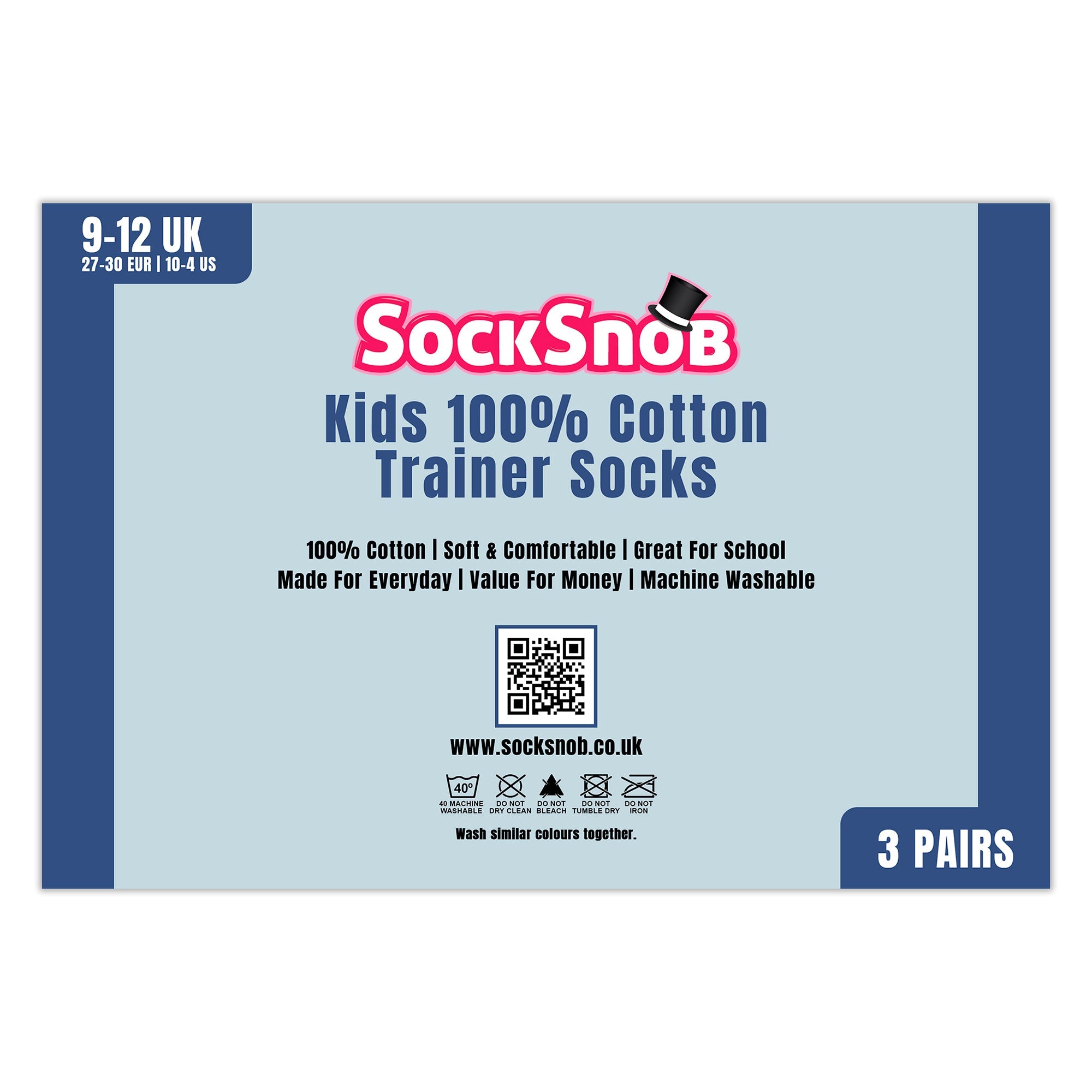 3 Pack Kids 100% Cotton Trainer Socks