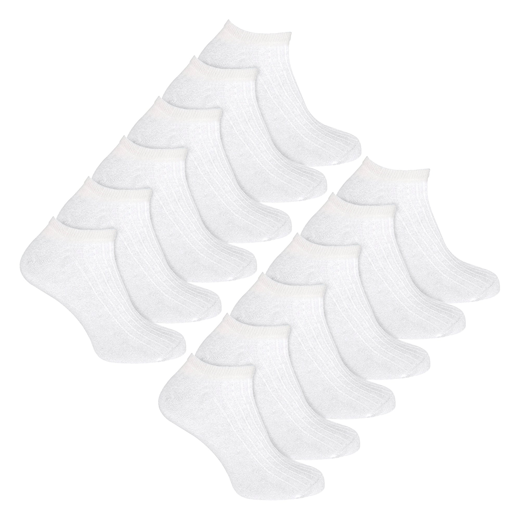 12 Pack Kids 100% Cotton Trainer Socks