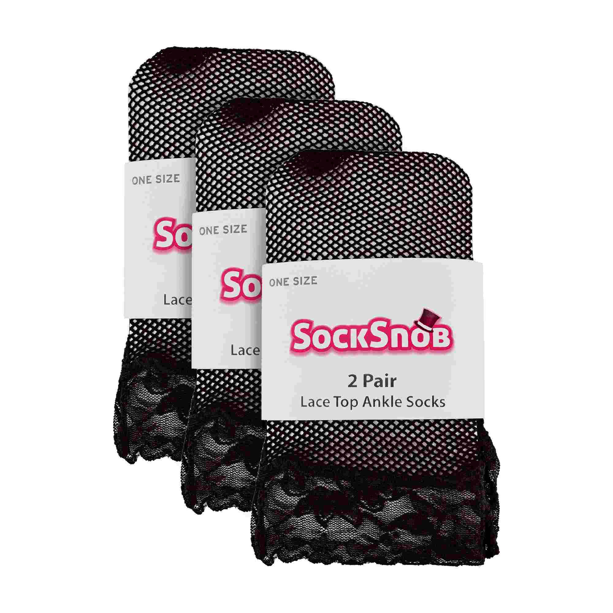 6 Pack Ladies Low Cut Fishnet Ankle Socks with Lace Trim