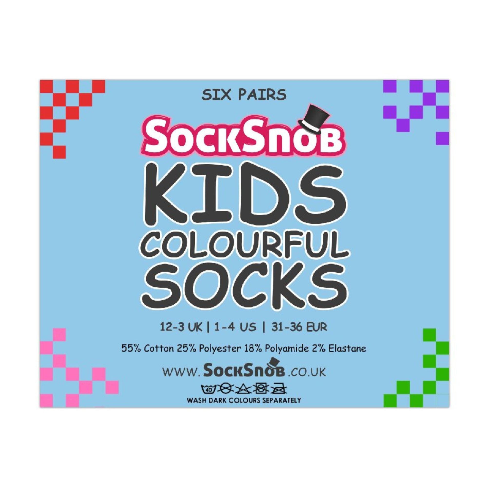 6 Pack Kids Plain Solid Coloured Cotton Socks