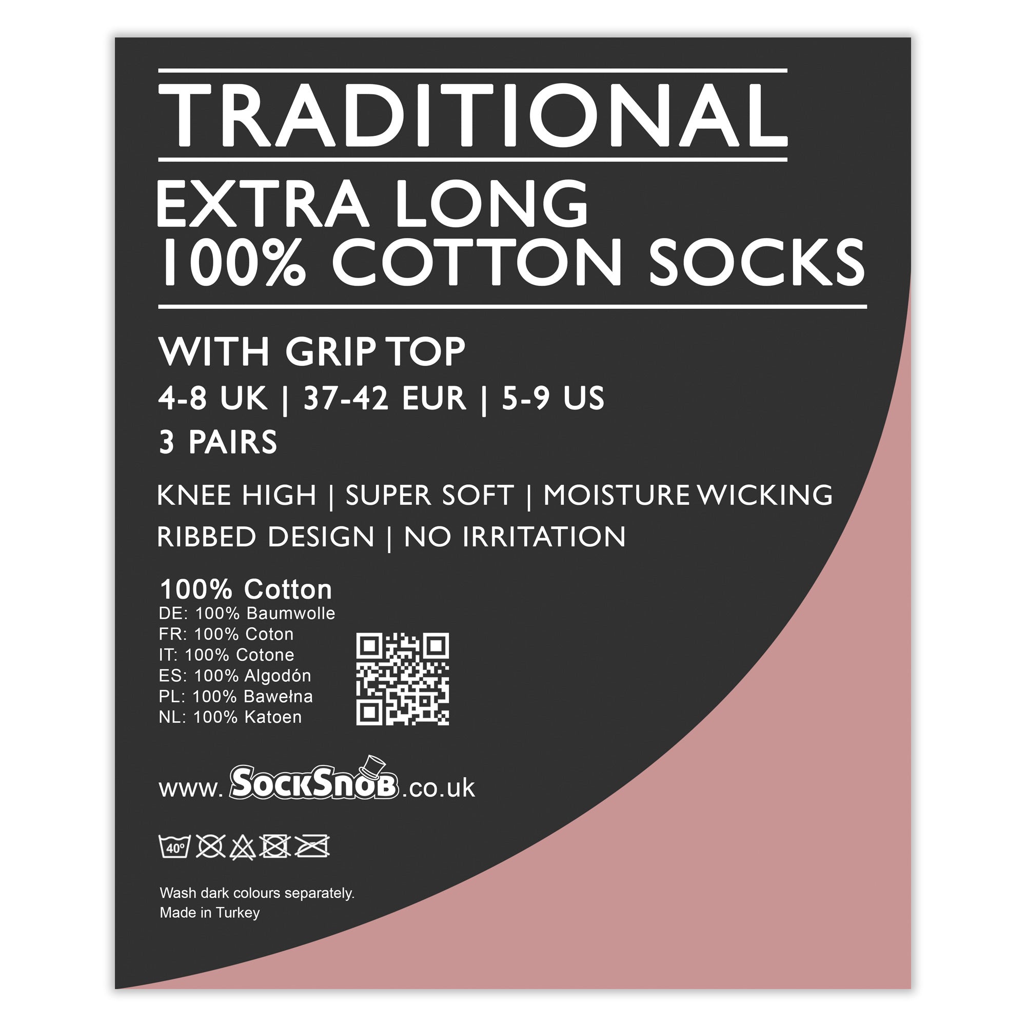 Ladies 3 Pack Knee High 100% Cotton Soft Breathable Socks
