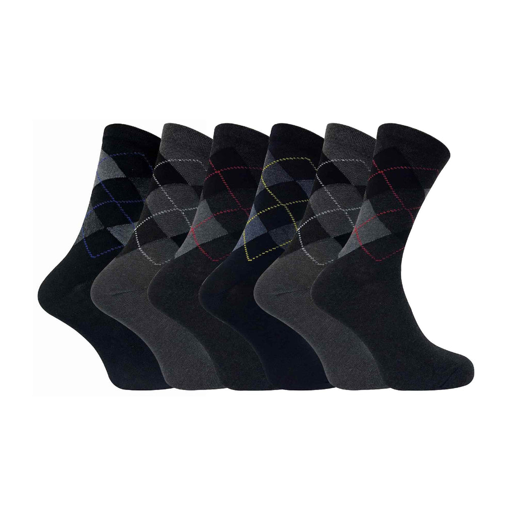 6 Pack Mens Patterned Coloured Soft Cotton Dress Socks