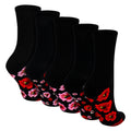 5 Pairs Ladies Poppy Footbed Socks - Soft Cotton Rich Floral Everyday Socks