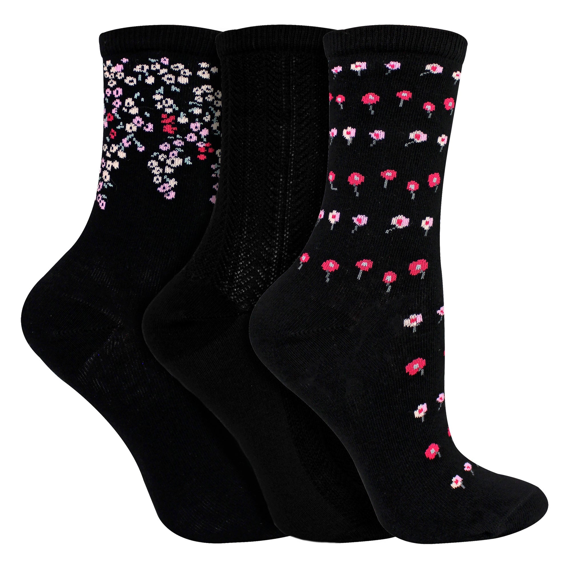 3 Pairs Ladies Floral Pattern Socks - Soft Cotton Rich Everyday Socks