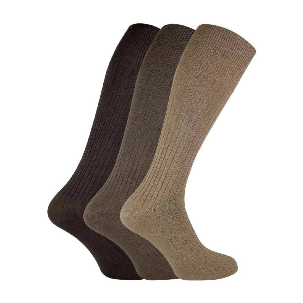 3 Pack Mens Long Knee High Length 100% Cotton Socks