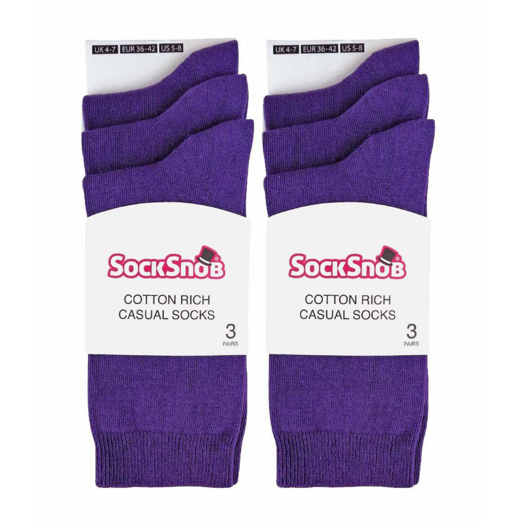 Ladies Plain Coloured Cotton Rich Dress Socks (Multipack Options)
