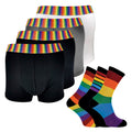 Mens Rainbow Socks & Boxers Set | 4 Pack Boxers & 3 Pack Striped Novelty Socks
