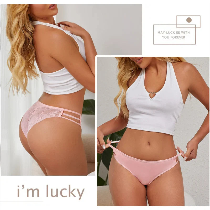 3PC/Set Women Sexy Lace Panties Low Rise Hollow Out Briefs Floral Transparent Underwear for Feamale Elastic Straps Soft Lingerie