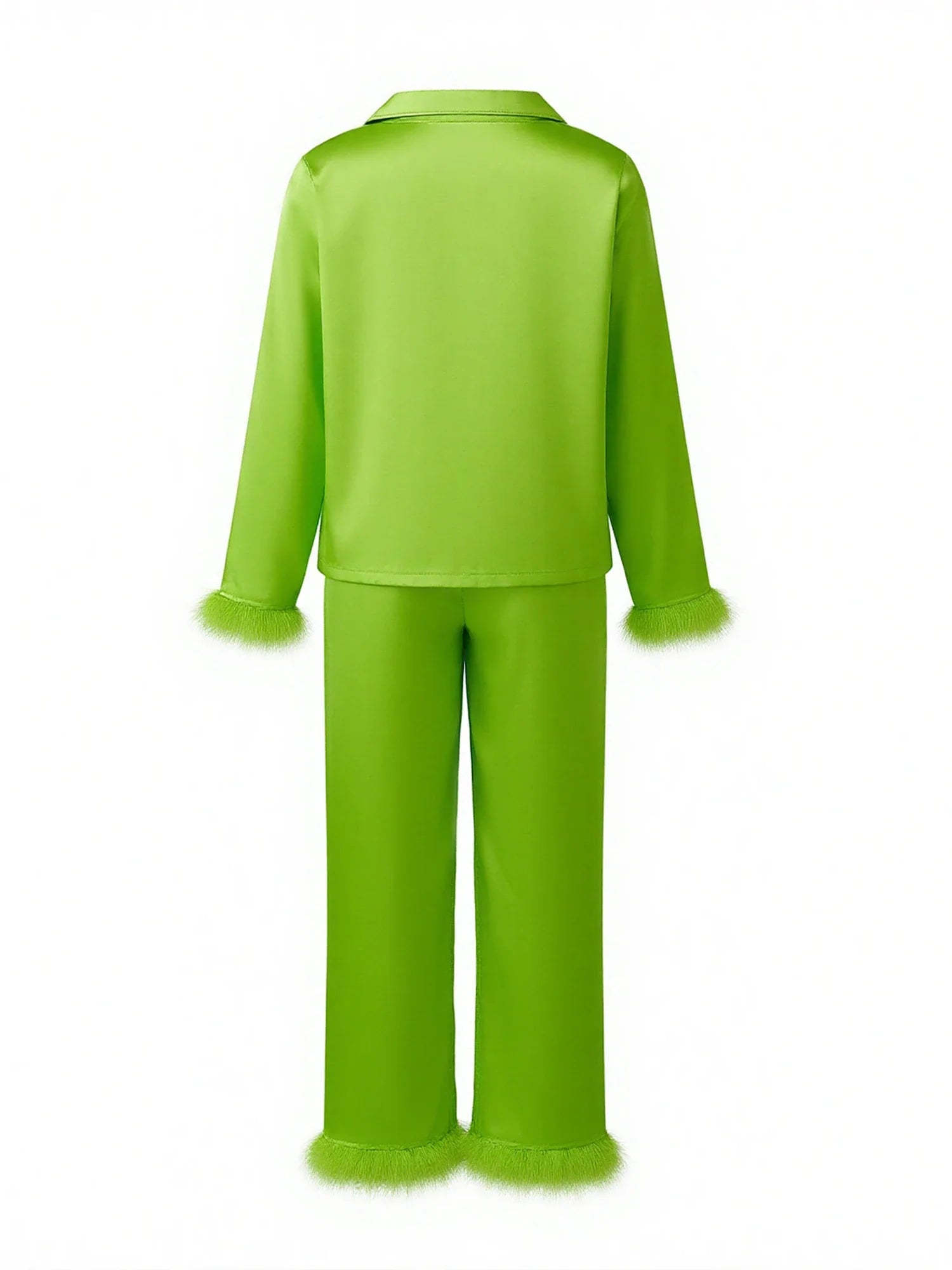 Family Green Satin Silk Christmas Pajamas Button down Shirt Sleepwear Jammies Set