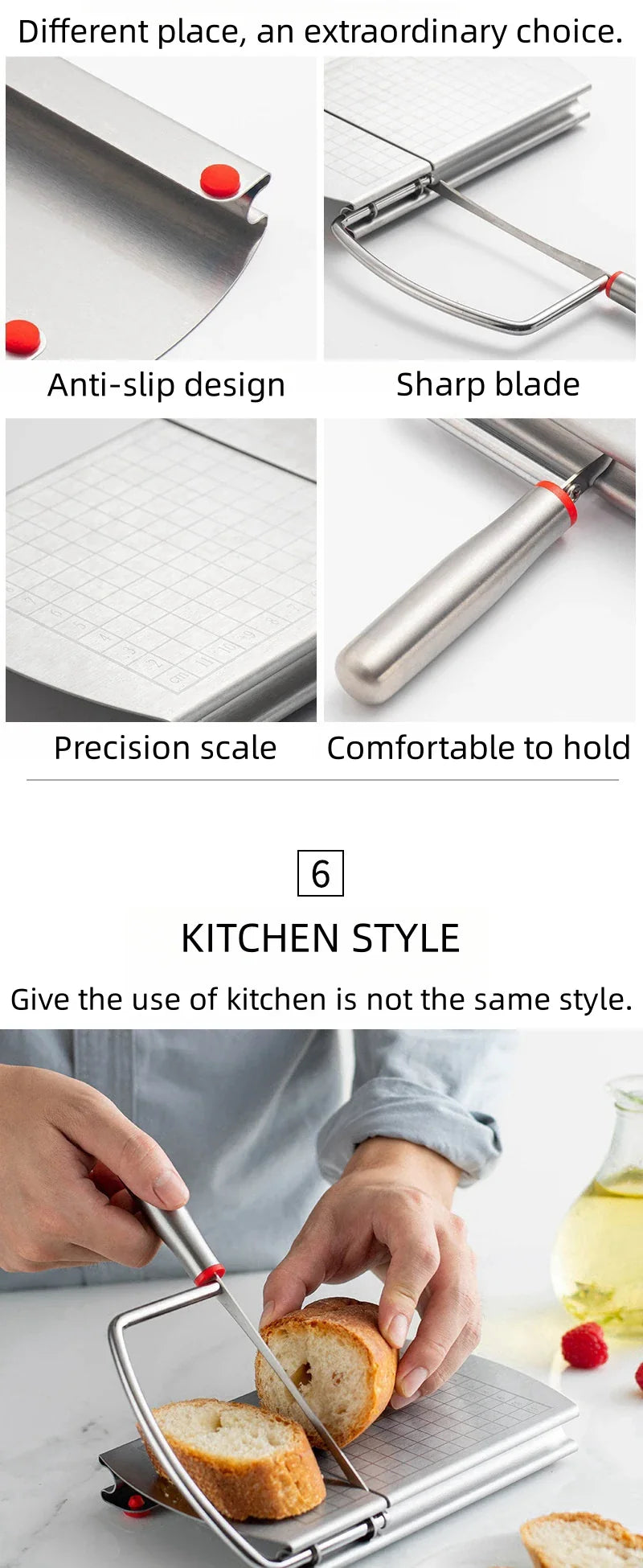 Multifunctional Slicer Butter Cheese Ham Sausage Slicer Kitchen Gadgets Stainless Steel Cutting Board With Silicone Suction Base