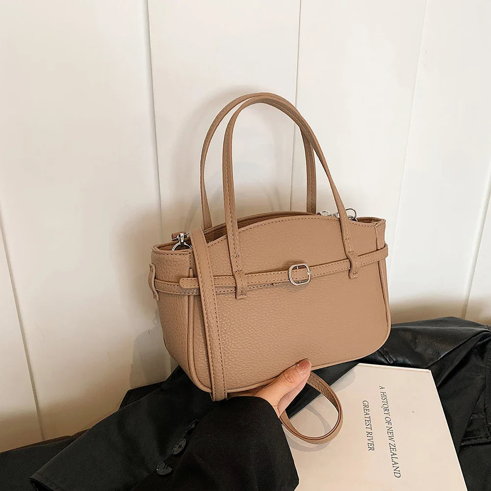 Brand Women's Bag Luxury Designer Handbag PU Buckle Design Top Handle Bag Large Capacity Stylish Satchel Solid Shoulder Bag 2025
