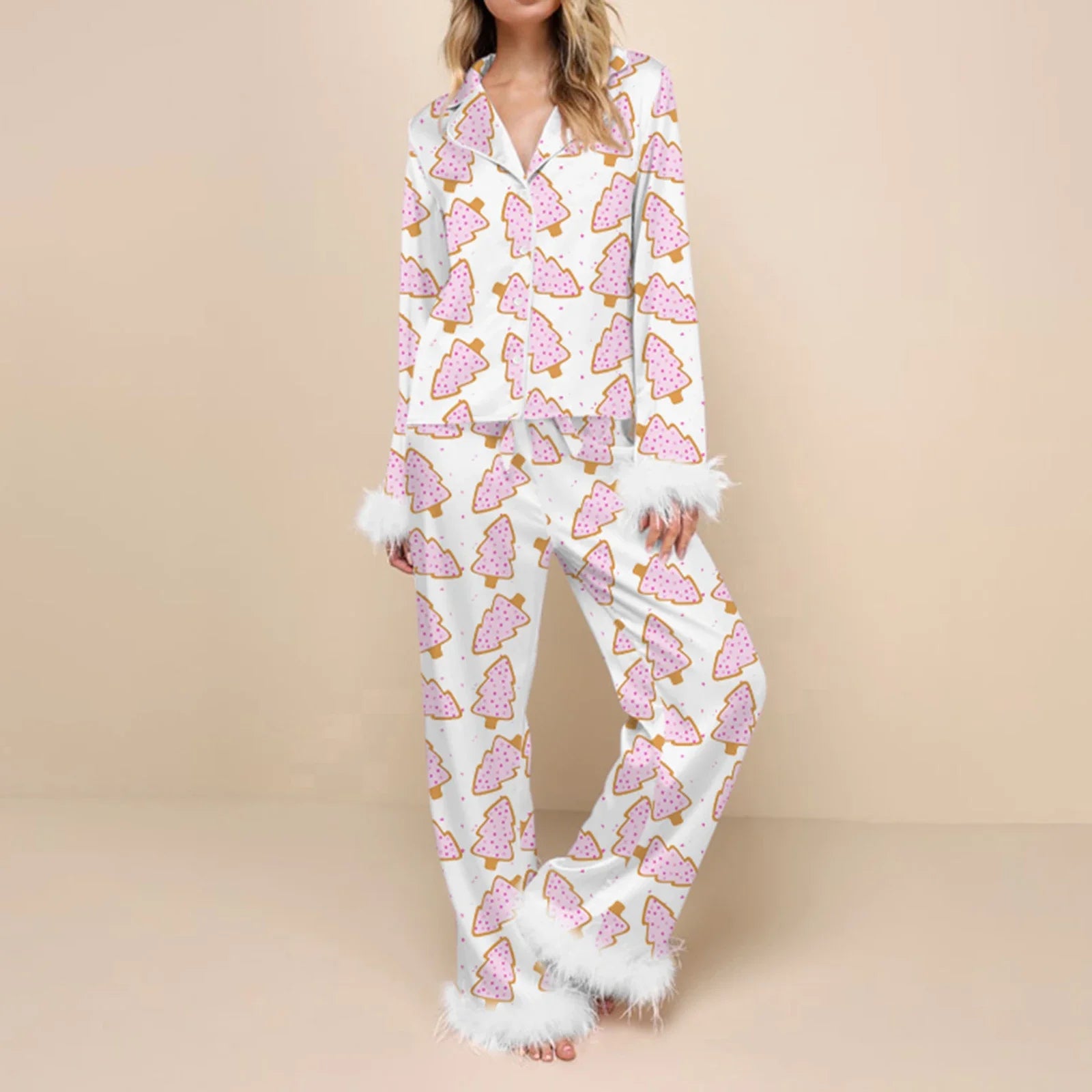 Women's Christmas Pajamas Set V-Neck Top with Pants 2-Piece
