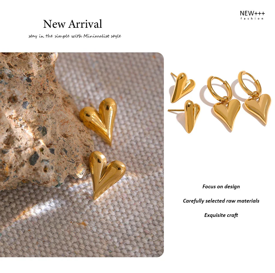 Yhpup Stainless Steel Chic Heart Huggie Hoop Earrings Charm Gold Color Tarnish Free Trendy Fashion Jewelry for Women Bijoux