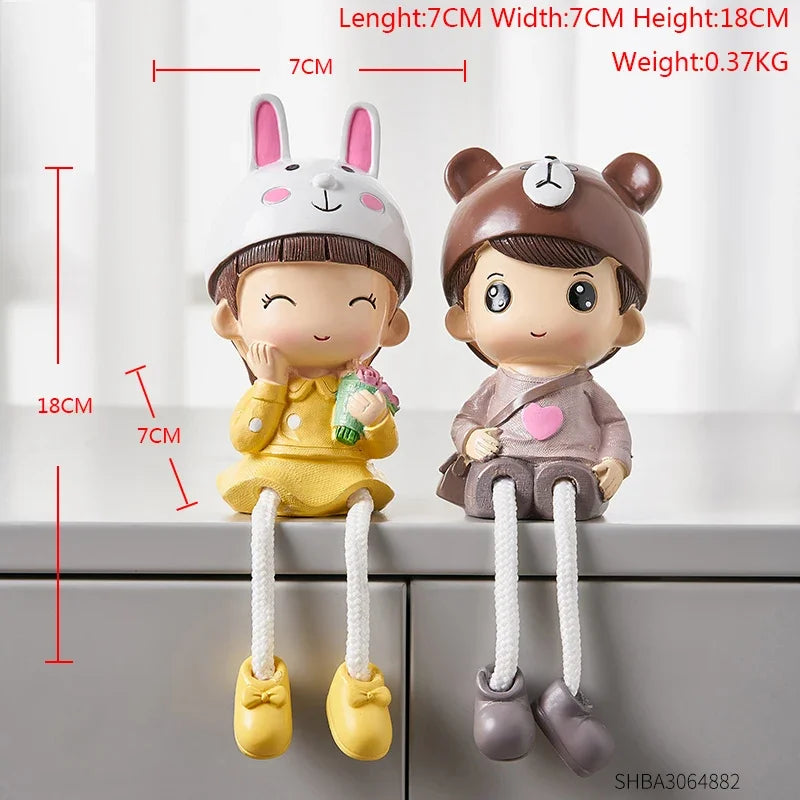 Nordic Cute Resin Hanging Dolls – Sitting Figurine Ornaments for Home Décor