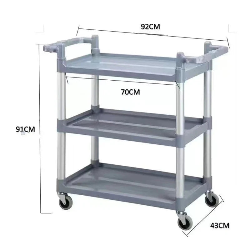 Dining Car Trolley Multi-Functional Plastic Mobile Restaurant Ding Room Commercial Three-Layer Bowl-Receiving Cart Serving Car