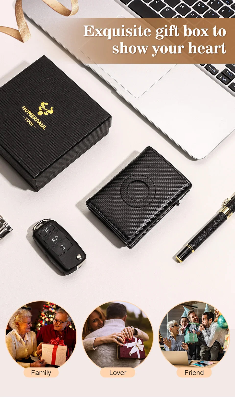 Men Smart Wallet Credit Card Holder for AirTag Carbon Fiber Aluminum Automatic Pop Out Cardholder Case with Money Clip