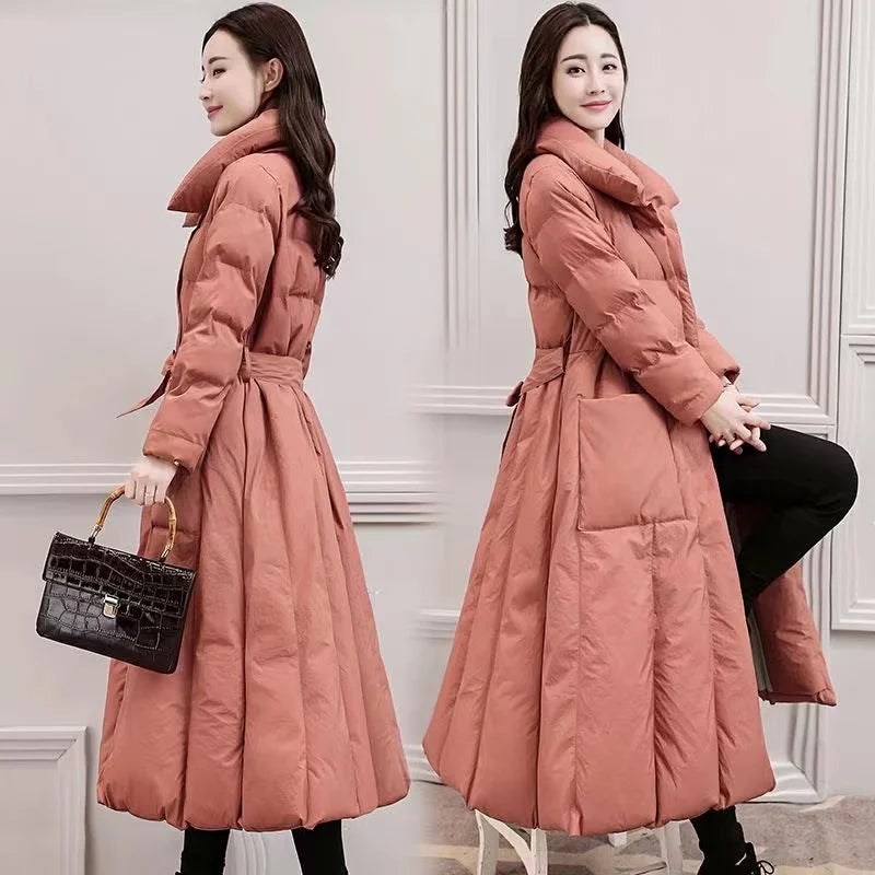Women's Single Breasted Long Down Winter Jackets