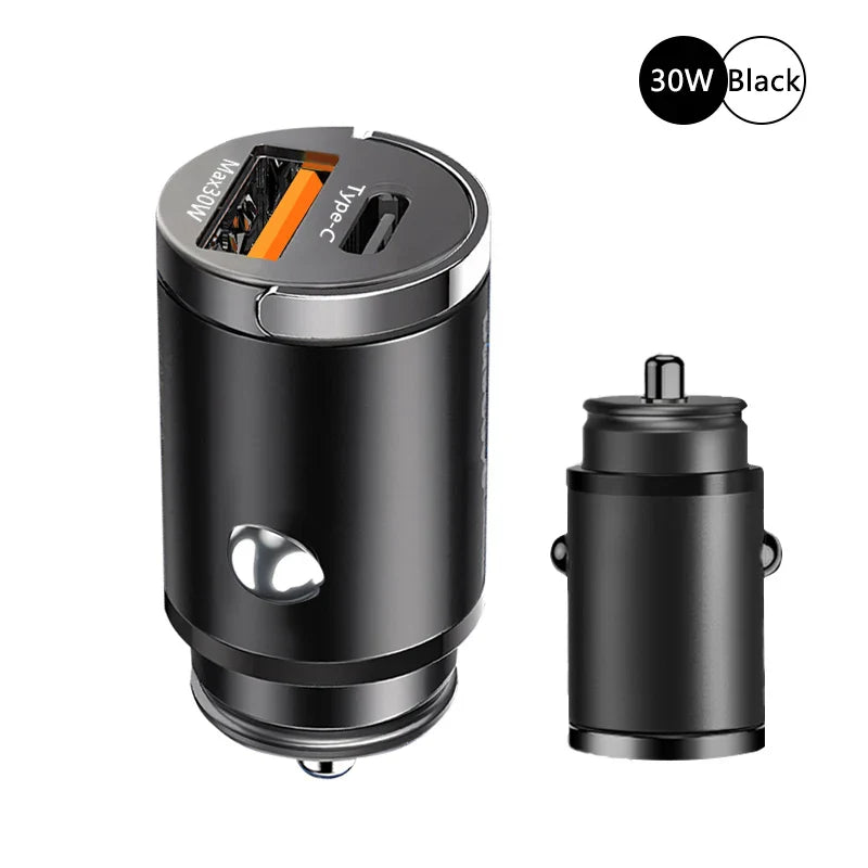 100W USB Car Charger Mini Fast Charging Dual Ports Phone Charger Type C QC3.0 PD Car Chargers for IPhone Xiaomi Huawei Samsung