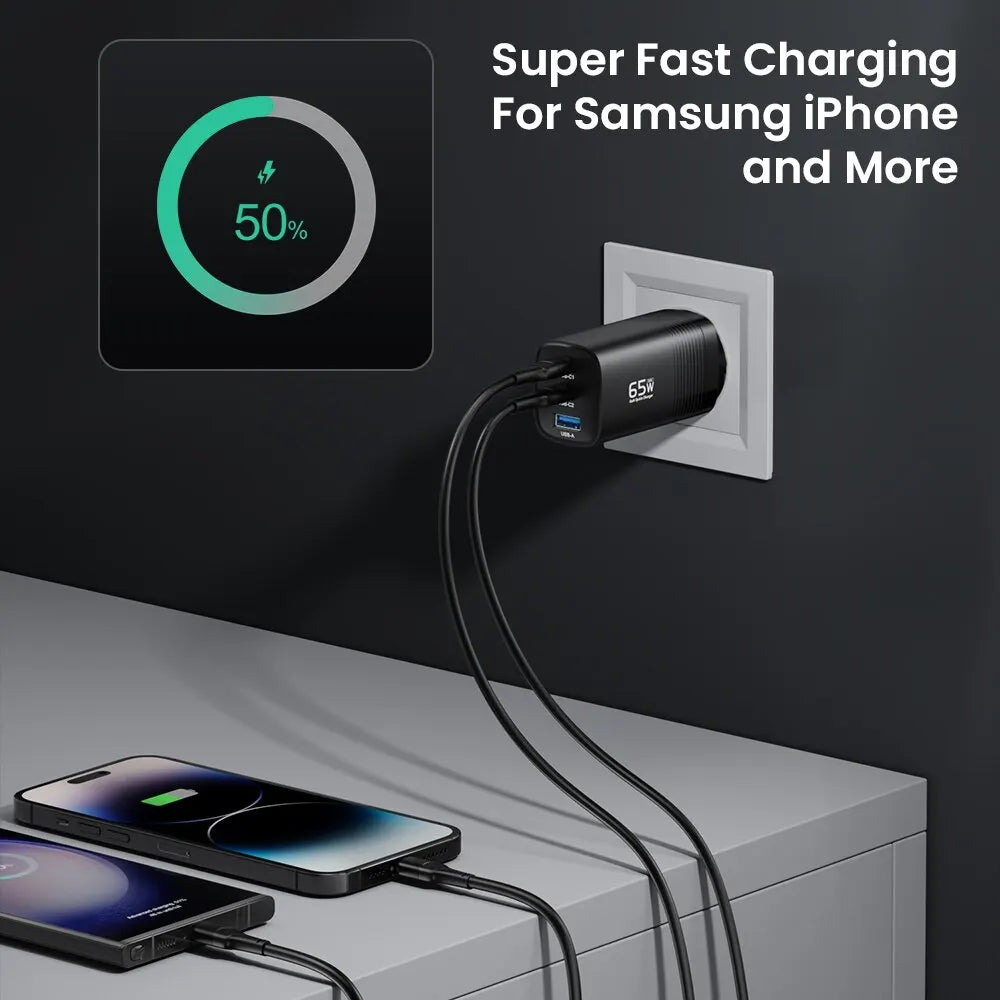 ASOMETECH GaN USB Type C Charger 65W 45W PPS PD QC4.0 Quick Charger For Macbook Laptop IPAD Tablet iPhone 16 Samsung S23 Ultra