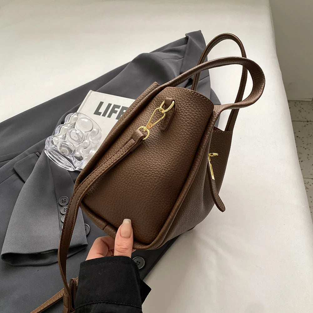 Luxury PU Leather Bucket Bag for Women Large Capacity Handbag with Inner Bag Double Handle Magnetic Closure Shoulder Bag Satchel
