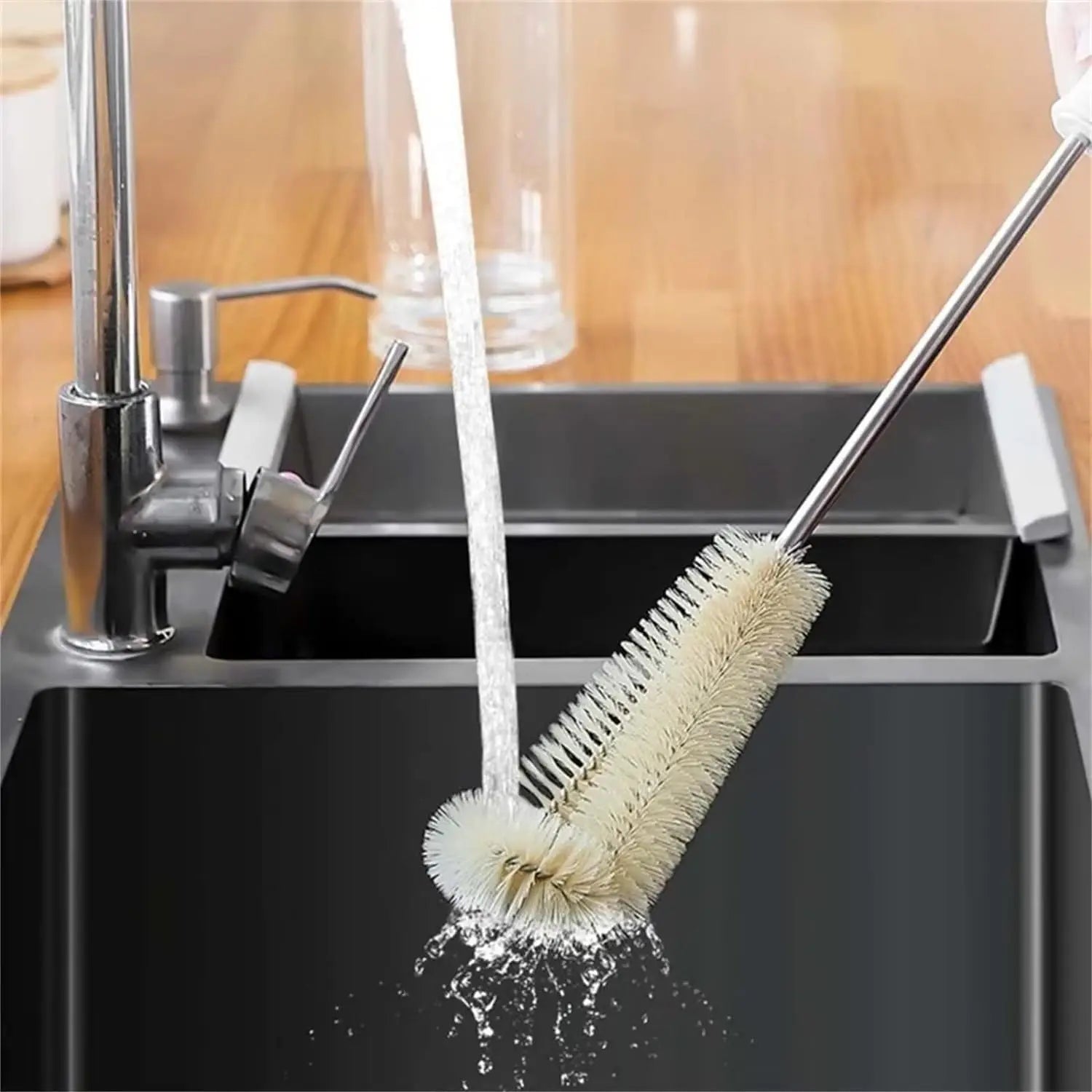 Bottle Brush Cleaner with Long Wooden Handle Water Bottle Cleaning Brush Natural Bristle Kitchen Scrub Bottle Brush for Cup Jug