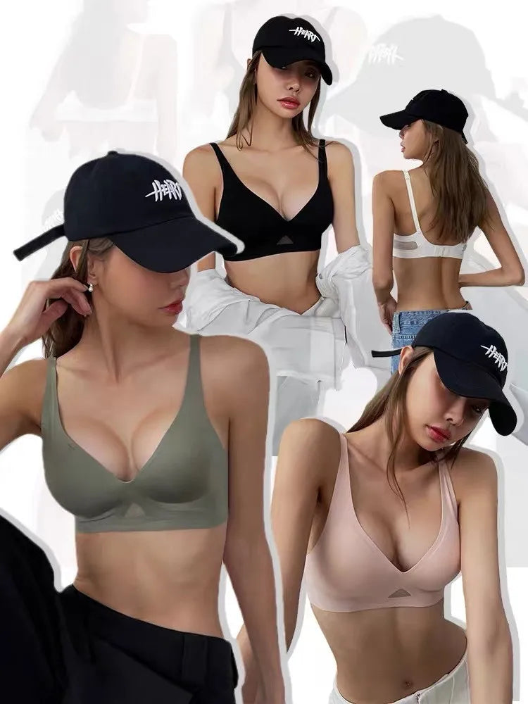Seamless Bras For Women Wireless Bra Push Up Deep V Glossy Underwear Female Bralette Invisible Padded Brasiere Sexy Lingerie