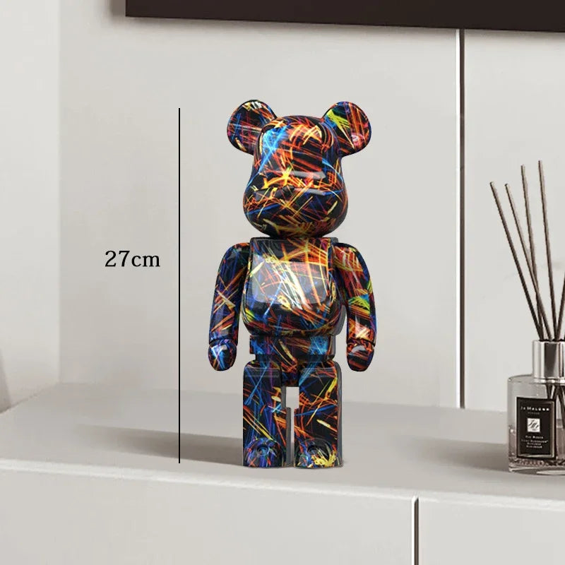 Graffiti Bear Resin Statue Decor | Modern Colourful Bear Ornament 27cm