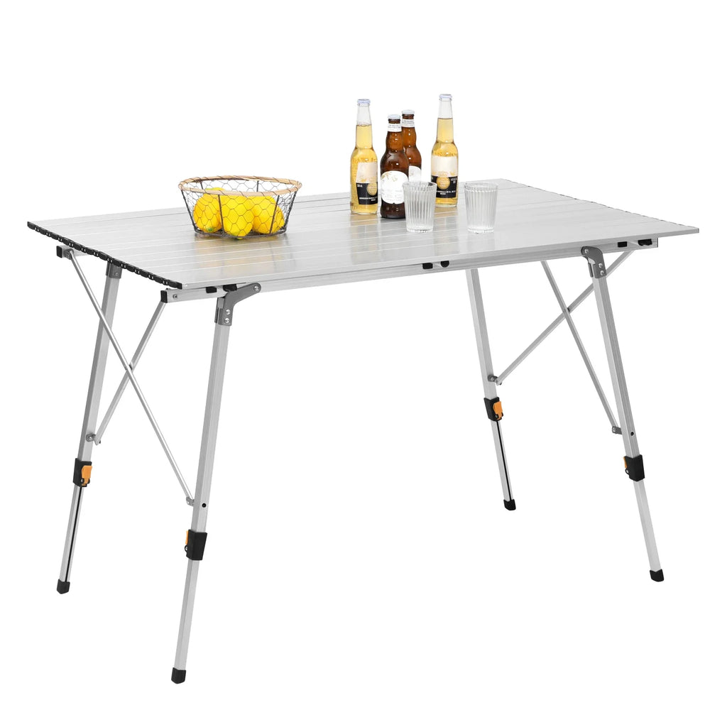 WOLTU Aluminum Folding Travel Camping Table with Carry Bag 120x68.5cm Adjustable Height Outdoor Garden Table for 4-6 People