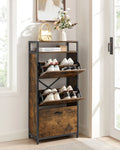 VASAGLE Shoe cabinet, high shoe storage cabinet with 3 folding doors, in the hallway for 12-18 pairs of shoes, space saving