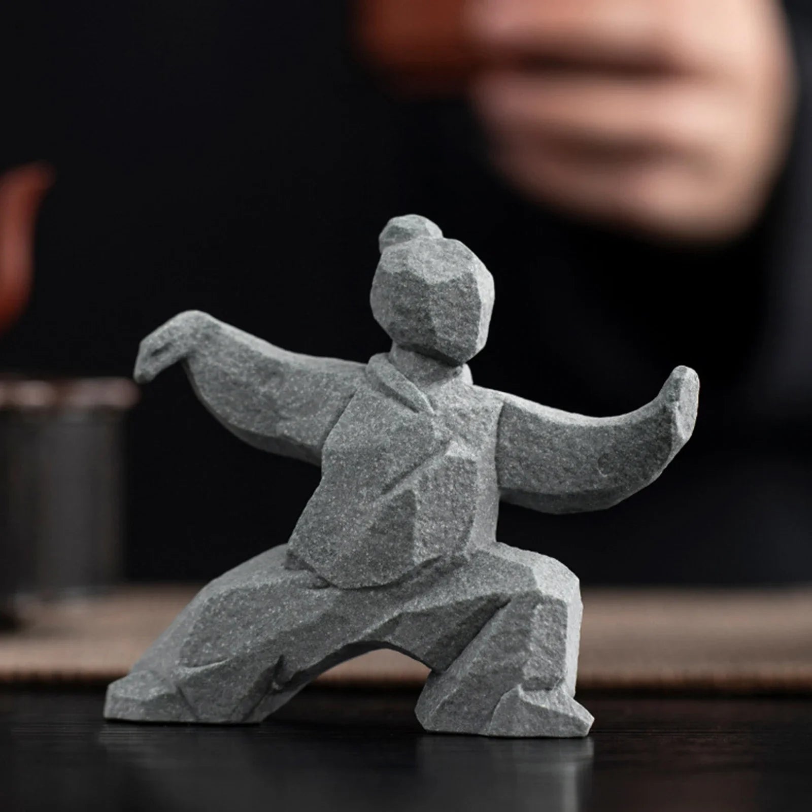 Miniature Tai Chi Master Figurine – Chinese Stone Sculpture for Home or Tea Table Décor