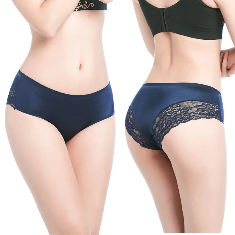 4Pcs Women'S Panties Exquisite Lace Underwear Silk Satin Sexy Seamless Girls Lingerie Female Briefs plus Size Comfort Underpants