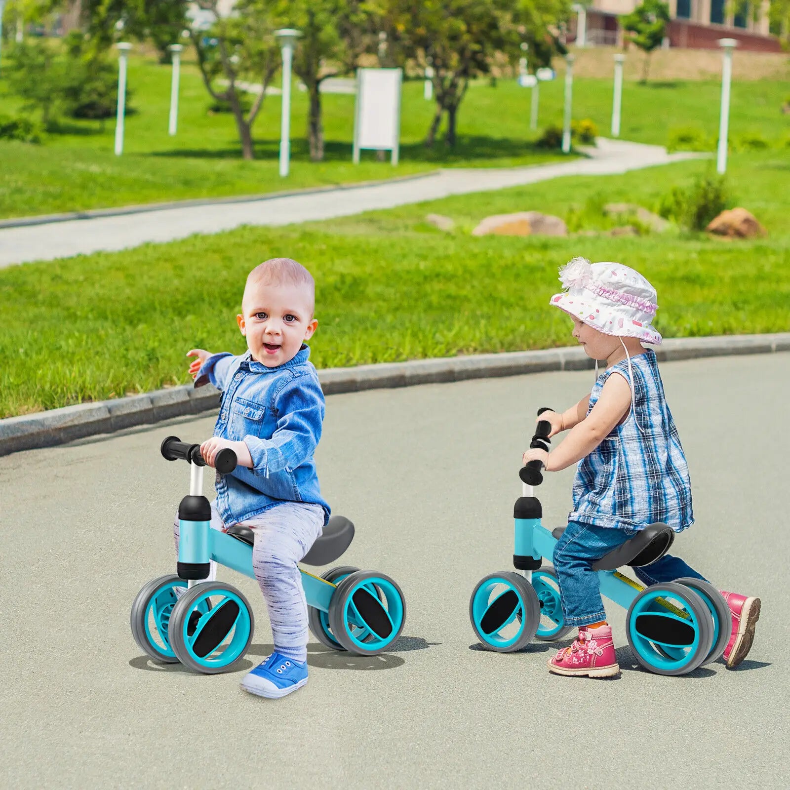 DORTALA Baby Balance Bike 4 Wheels Toddler First Bike Infant Walker Riding Toys