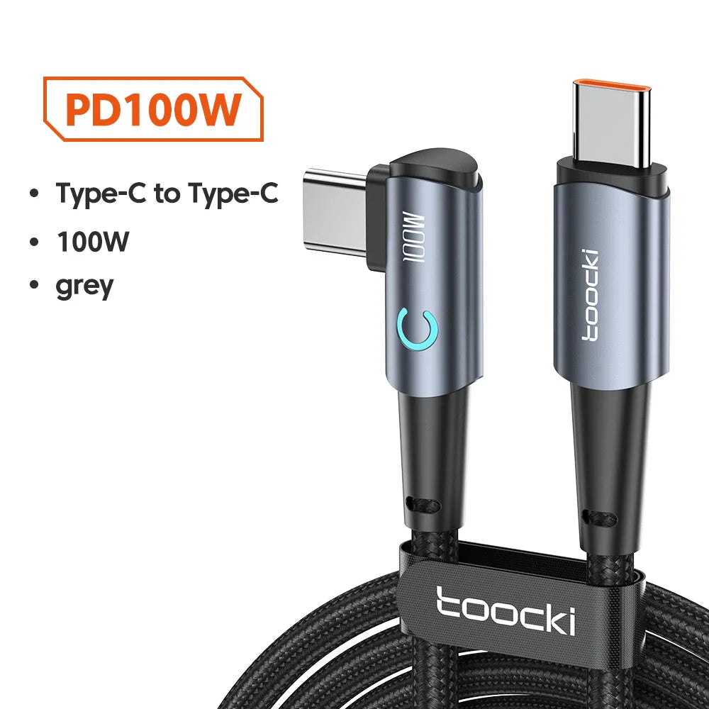 Toocki 90 Degree Elbow USB Type C Cable 100W 5A Fast Charging Data Cord For Huawei Xiaomi Samsung USB C To Type C Cable Gaming