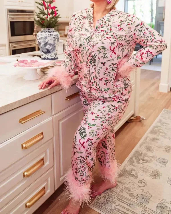 Women's Christmas Tree Plaid Satin Print Pajama Set