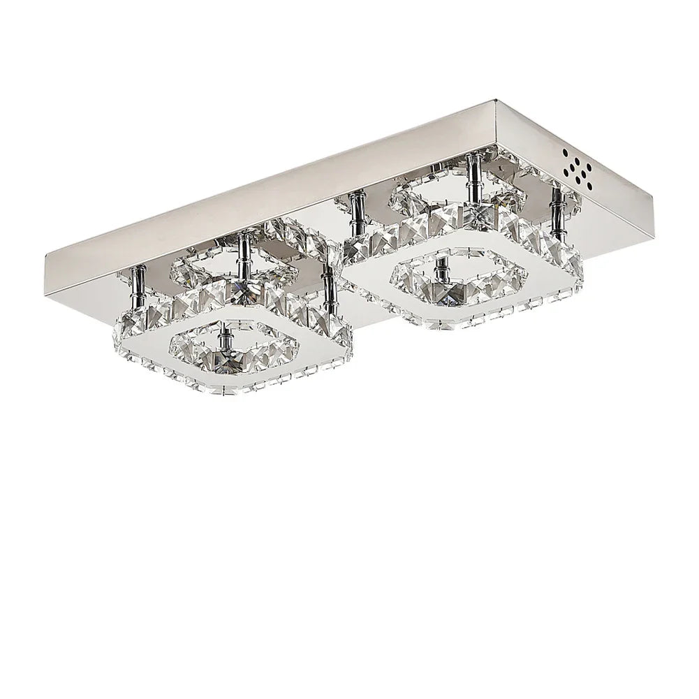 KOMORE Modern Small Crystal LED Ceiling Light, Square / Round for Office, Living Room, Bedroom, Kitchen, Hallway